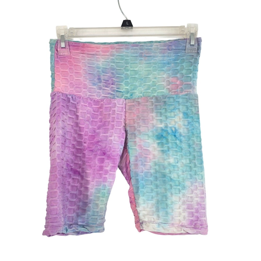 Love Streak Tie Dye Textured Biker‎ Shorts Purple Blue Green S